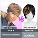 Showreal Pixie Cut Wig Human Hair for Women Highlight Brown Short Straight Wigs 100% Real Human Hair Pixie Cut Wig with Bangs Layered Virgin Hair Glueless Natural Short Wig (9149-1B/30)