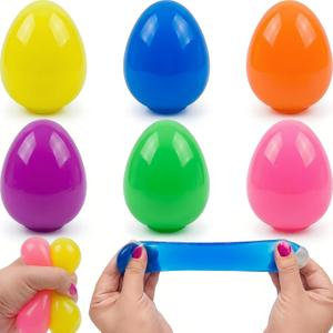 6 Pack Easter Eggs Squeeze Toys, 2 x 2.4 inch Stress Relief Fidget Toys for Kids & Adults, Sensory Squishy Eggs for Easter Basket Stuffers, Party Favors, Classroom Prizes