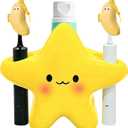 Toothbrush Holder Set for Bathroom - Cute Toothpaste Stand with 2 Tooth Brush Head Cover Cap Travel Case - Bathroom Decor Organizer Countertop Accessories Storage