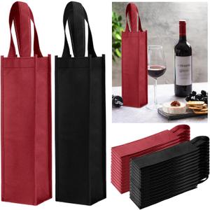 Abbylike 48 Pcs Colorful  Gift Bag Bulk Single  Bag Non Woven  Gift Bags Reusable  Bottle Bag with Handle for Christmas Party Holiday Birthday Wedding Birthday (Black, Red)