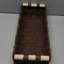 CubesLand Paper Rope Scalloped Edge Shelves Storage Basket, Woven Toilet Paper Baskets for Over Toilet Storage Shelf, Ending Table, Floating Shelves Organizing or Home Dcor, with Wood Handle, Brown (M - 14"L x 6.3"W x 3.9"H)