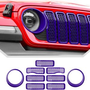 JeCar Mesh Grill Inserts & Headlight Cover Trim Kit for Jeep Wrangler JL JLU 2024+ (Purple)