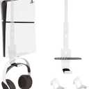 PS5 Wall Mount, Heavy-Duty Steel Mount Kit for Protection & Cooling with 2 Controller Holder and Headset Holder,Compatible with All PS5 Models Including Slim, Pro, Original(White)