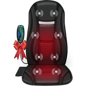 Snailax Vibration Back Massager with Heat, Seat Massager with 8 Vibrating Motors & 5 Modes, Chair Massager Cushion, Massage Pad for Chair, Office, Gifts for Mom (Black)