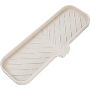 Silicone Bathroom Soap Dishes with Drain Spout-Bathroom and Kitchen Sink Organizer,Sponge Holder,Dish Soap Tray,Perfect for Dispenser,Scrubber,Bottle,Cup on Sink or Counter-Tapioca 12"×4"