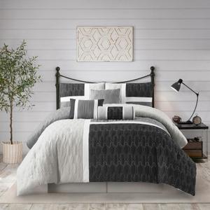 Stratford Park Black and Grey California King Comforter Set, Ultra Soft Microfiber Bedroom 7 Pieces Geometric Comforter Set, Matching Shams, Bedskirt, Decorative Pillows