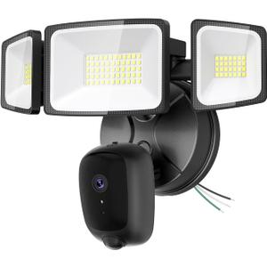 Floodlight Camera Hardwired 6500LM, 2K HD Security Camera Outdoor with Motion-Activated, 2.4G WiFi, Color Night Vision, 24/7 Recording, 2-Way Audio, Built-in Siren, Works with Alexa & Google (Black)