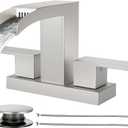 Cobbe Waterfall Bathroom Faucets 3 Hole, Brushed Nickel Bathroom Sink Faucet Square 4 Inch Centerset with Pop-Up Drain, 2 Handle and 2 Supply Hoses, Lead-Free Stainless Steel for Vanity Sink Rv