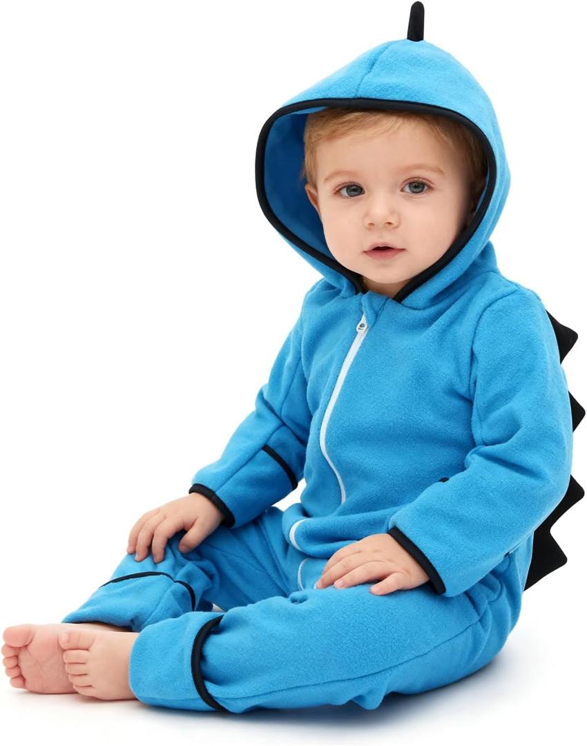 babygoal Baby Christmas Bunting Bodysuit Outfit, Hooded Animal Onesie Costume, Newborn Toddler Romper Jumpsuit (0-3 Months, Dinosaur)