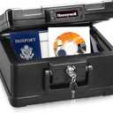 Honeywell Safes & Door Locks - Small Safe Box Chest for Home - Fireproof Safe Holds #10 Envelopes, USB Flash - Strong ABS Plastic - Document, Money Safe with Key Lock System - 0.15 CU, Black - 1101