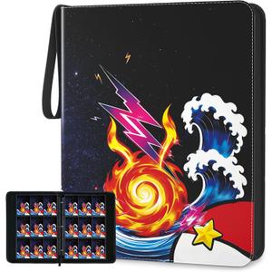 Trading Card Binder, 9 Pocket 900-Pocket with 50 Removable Binder Sleeves, 3-Ring Zipper Waterproof Card Collection Binder, Trading Card Holder for MTG/TCG Cards, Gifts for Boys and GirlsStarry Sky