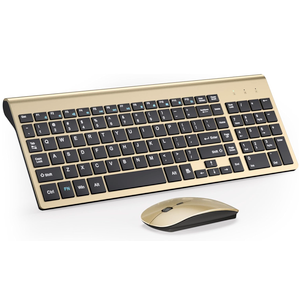 Wireless Keyboard and Mouse Ultra Slim Combo, TopMate 2.4G Silent Compact USB 2400DPI Mouse and Scissor Switch Keyboard Set with Cover, Batteries Included, for PC/Laptop/Windows/Mac - Gold Black