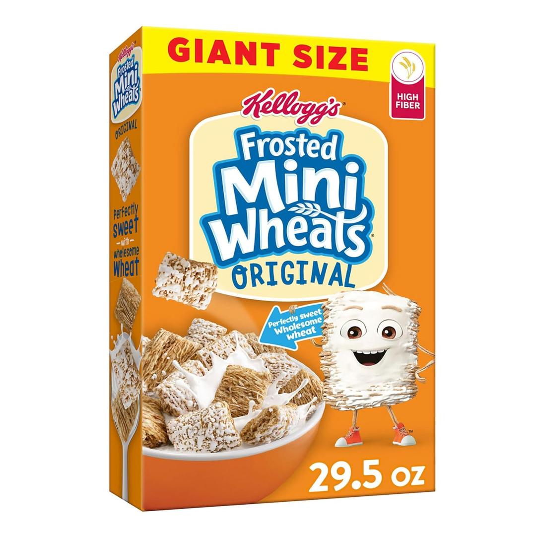 Kelloggs Frosted Mini-Wheats Breakfast Cereal, High Fiber, 48g Whole Grain, Giant Size, 29.5 oz (29.499 Ounce (Pack of 1))
