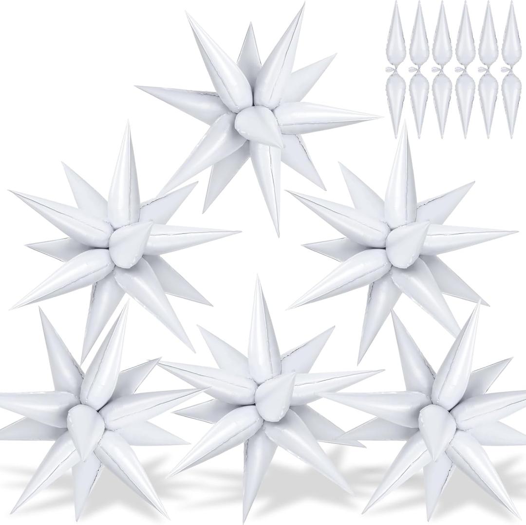72 PCS White Star Balloons, 26 Inch Star Foil Explosion Balloons, Large Spike Cone Metallic Balloon for Birthday, Wedding, Graduation, Anniversary Party Decorations