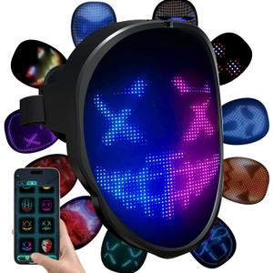 Led Mask Costume with APP Controlled, Led Halloween Mask, Funny Light Up Halloween Face Mask for Christmas Birthday Cosplay Party, Glow Up Mask for Kids Men Women
