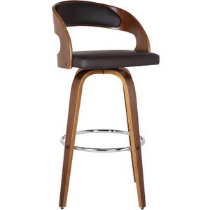 Armen Living Shelly 30" Seat Height Mid Century Modern Swivel Bar Stool for Kitchen Island Counter in Brown Faux Leather and Walnut Wood