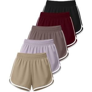 Real Essentials 5 Pack: Womens Dry-Fit Dolphin Shorts Athletic Running Workout Gym Lounge Active Casual (2X, Set 6)
