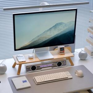 Bamboo Monitor Stand Riser with Cable Routing Slot, Ergonomic Computer Shelf for Desk, Natural Wood Desktop Organizer for Monitor Laptop Printer, Home Office Accessory