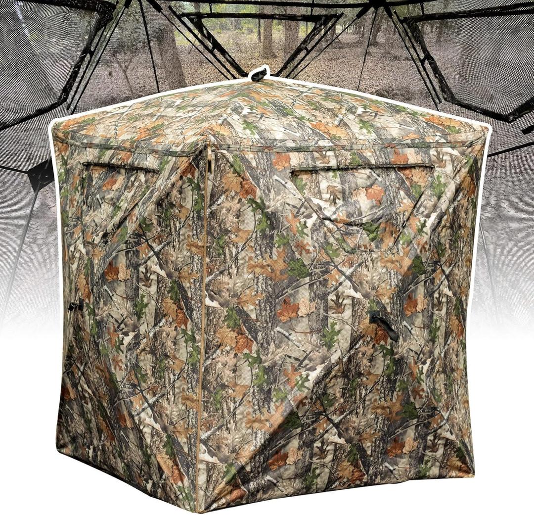 Hunting Blind, 2 Person Pop Up Blinds 360 Degree See Through, Portable Durable Hunting Ground Blinds for Deer & Turkey Hunting