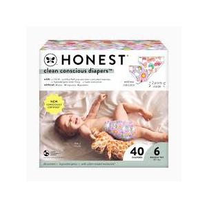 The Honest Company Clean Conscious Diapers for Delicate Skin | Up to 100% Leakproof | Hypoallergenic, Fragrance Free | Girl Prints | Club Box, Size 6 (35+ lbs), 40 Count (Prints May Vary)