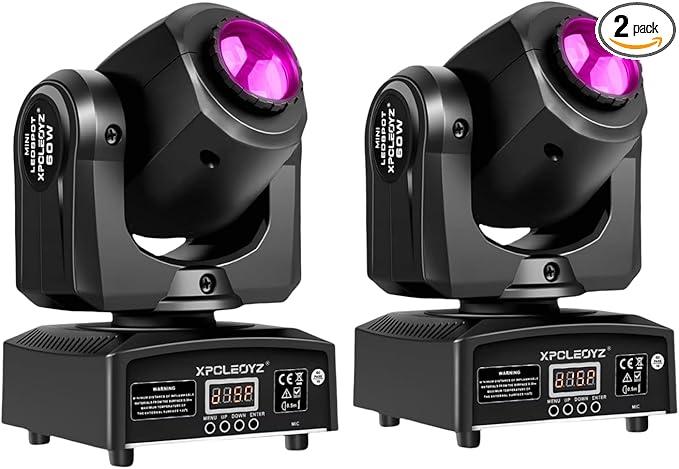 Stage Lights Moving Head Lights 8 Gobos 8 Colors 11 Channels 60W Spotlights DMX 512 with Sound Activated for Wedding DJ Party Stage Lighting 2PCS
