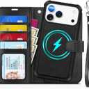 TUCCH 2-in-1 Detachable Wallet Case for iPhone 17 Pro Max (6.9") 2025, Wireless Charging | RFID Blocking 4 Card Holder | Wrist Strap | Kickstand | Magnetic | PU Leather | Protective Flip Cover | Black