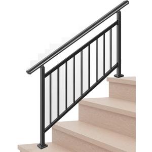 Metty Metal Handrails for Outdoor Steps Suitable for 1 to 5 Steps- Wrought Iron Stair Railing- Step Steady with 5 Feet Handrailing- Safe Indoor Home Banisters (White with Balusters)