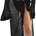 Women's Swimsuits Cover Ups Set for Crochet Bathing Suit Hollow Out 2 Piece Bikini Coverup Beach Swimwear (Black, M)