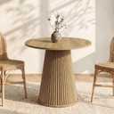 MECHYIN Round Table for 2-4,31.5" Small Fluted Kitchen Table with Pedestal Base,Wood DinnerTable for Apartment,Restaurant,Kitchen