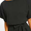 CHARTOU Women's Short Sleeve Bow Tie Wide Leg Cropped Capri Romper Palazzo Pants Jumpsuit (Black, XS)