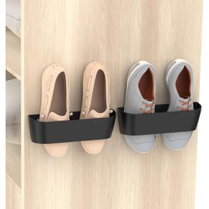 Wall Mounted Shoes Rack 2Pack with Sticky Hanging Strips, Plastic Shoes Holder Storage Organizer,Door Shoe Hangers (SM03-Black-2)