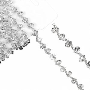 Silver Rhinestone Trim Chain for Crafting, 70.87" x 0.35" Crystal Rhinestones Applique for DIY Wedding Dress Embellishments