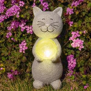 Solar Garden Statues Lights, Cat Figurines Crack Ball Art Design for Home, Outdoor, Patio, Porch, Yard, Balcony Ornament, Unique Gift Ideas for Housewarming Gardening Mom Grandma