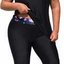 Yonique 3 Piece Plus Size Swimsuits for Women Tankini Tops with Sports Bra and Swim Capris Athletic Bathing Suits (Black & Flamingo), Size 24 Plus