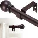 Curtain Rods for windows 32-62 inch, 5/8 inch Decorative Brown Splicing Heavy Duty Metal Curtain Rod set with Brackets