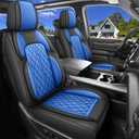 Car Seat Cover Custom Fit for Ford F150 2009-2024 Faux Leather Seat Cover Set Compatible with Crew Quad Regular Cab Pickup Truck Cushions (Black & Blue, Front Seat)