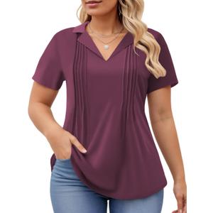 Plus Size Tops for Women 2X Summer Short Sleeve Polo T Shirts Trendy Loose Fit Tunics Fuchsia, XX-Large