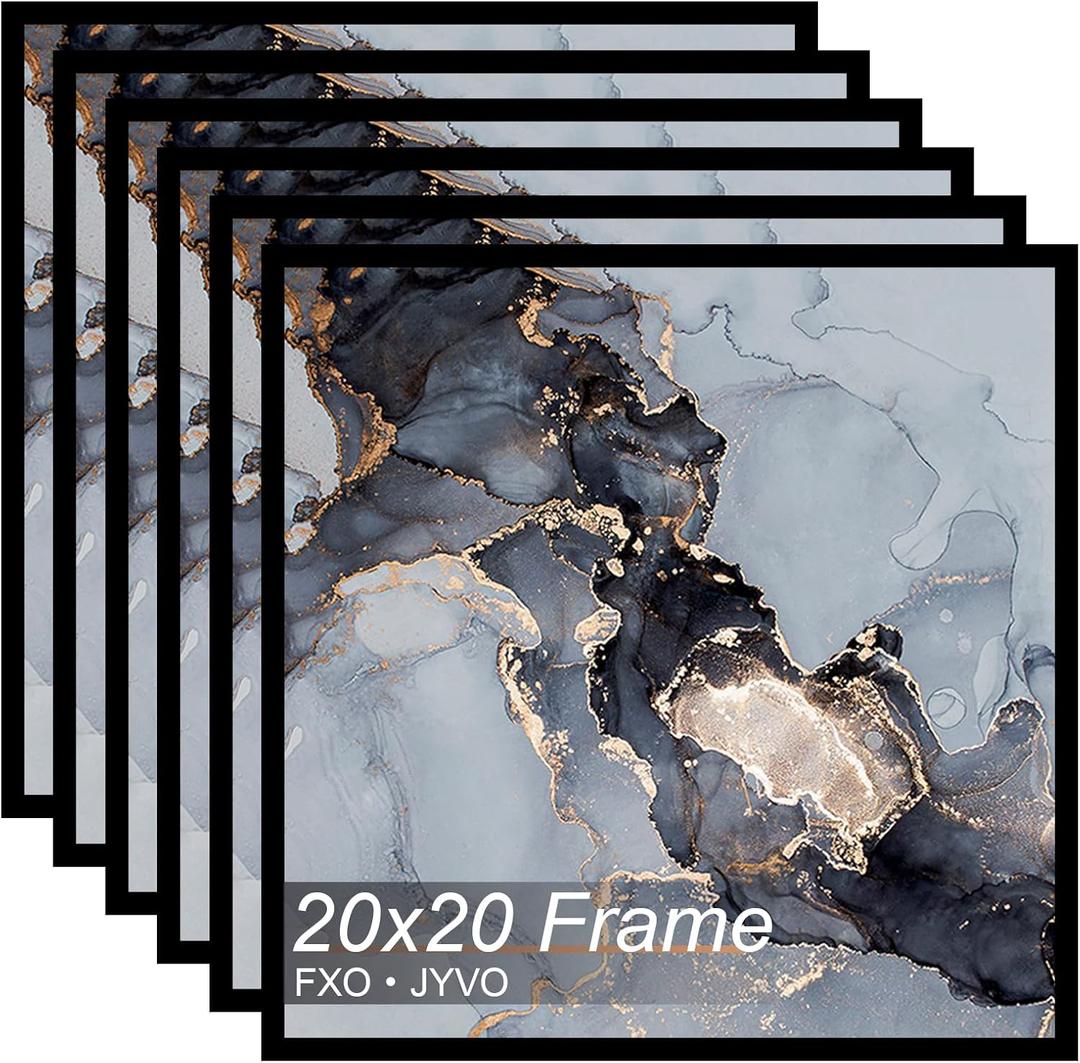 Fxojyvo 20x20 Frame Set of 6, Black Picture Frame for 20 x 20 Square Picture Poster Photo, Light Weight and High Transparent 20 by 20 Frame for Wall - 6 Pack/Black/20 x20