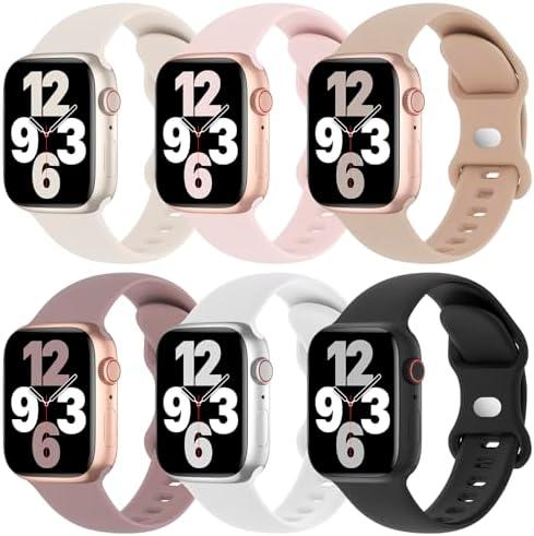 5 Pack Silicone Bands Compatible with Apple Watch Band 38mm 40mm 41mm 42mm 44mm 45mm 46mm 49mm Women Men, Soft Sport Strap Replacement Wristband for iWatch Series 10 9 8 SE 7 6 5 4 3 2 1 Ultra