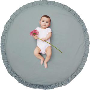 ABREEZE Baby Cotton Play Mat Soft Crawling Mat Detachable Washable Game Blanket Floor Playmats Kids Infant Child Activity Round Rug Home Room Decor,Light Grey