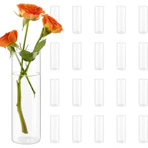 5.9" Cylinder Glass Bud Vases Set of 20 Mini Clear Skinny Vase Small Glass Vases for Flowers Cylinder Vases for Centerpieces Bulk Bud Vase Floral Vase Decor for Wedding Bridal Shower Birthday