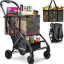 Folding Shopping Cart with Wheels, 75lbs Multi Use Grocery Carts with 360 Wheels & Removable Tote Bag, Multifunctional Portable Personal Shopping Carts for Groceries