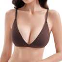 Women's Comfy Wireless Triangle Bralette, Sexy Plunge Unlined Seamless Everyday Bras No Underwire Pull-On T-Shirt Bra (Medium, Dark Coffee)