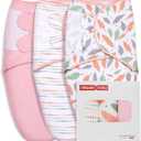 GLLQUEN BABY Swaddle Blankets for Baby Girls, 3-6 Months, Orange Pink Feather & Wave Point, 3 Pack Wrap Set, Newborn Adjustable Swaddles Sleep Sack, Feather and Wave Point (Medium/Large)