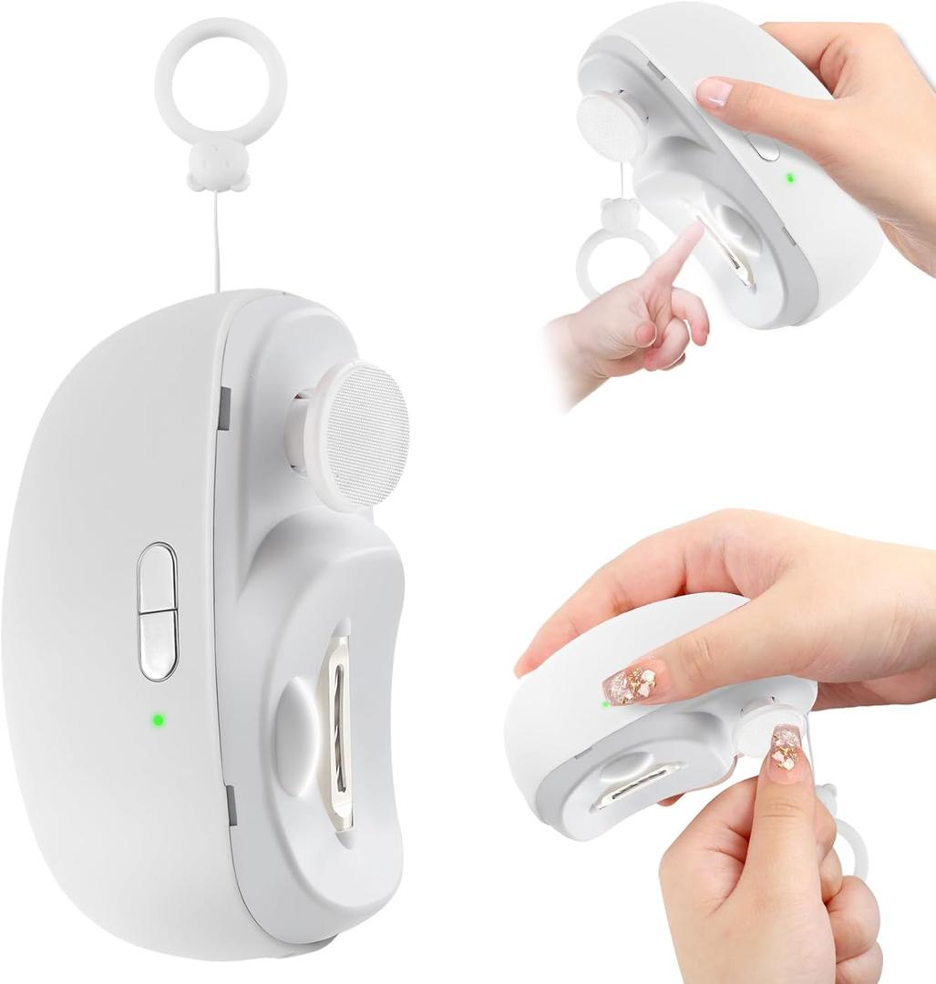 3-in-1 Electric Nail Clippers, Upgrade Electric Nail Clippers for Kids or Adults, Electric Polishing Nail Clipper with Collector, Excellent Electric Nail Trimmer Gift for Your Loves (Pearl-White)