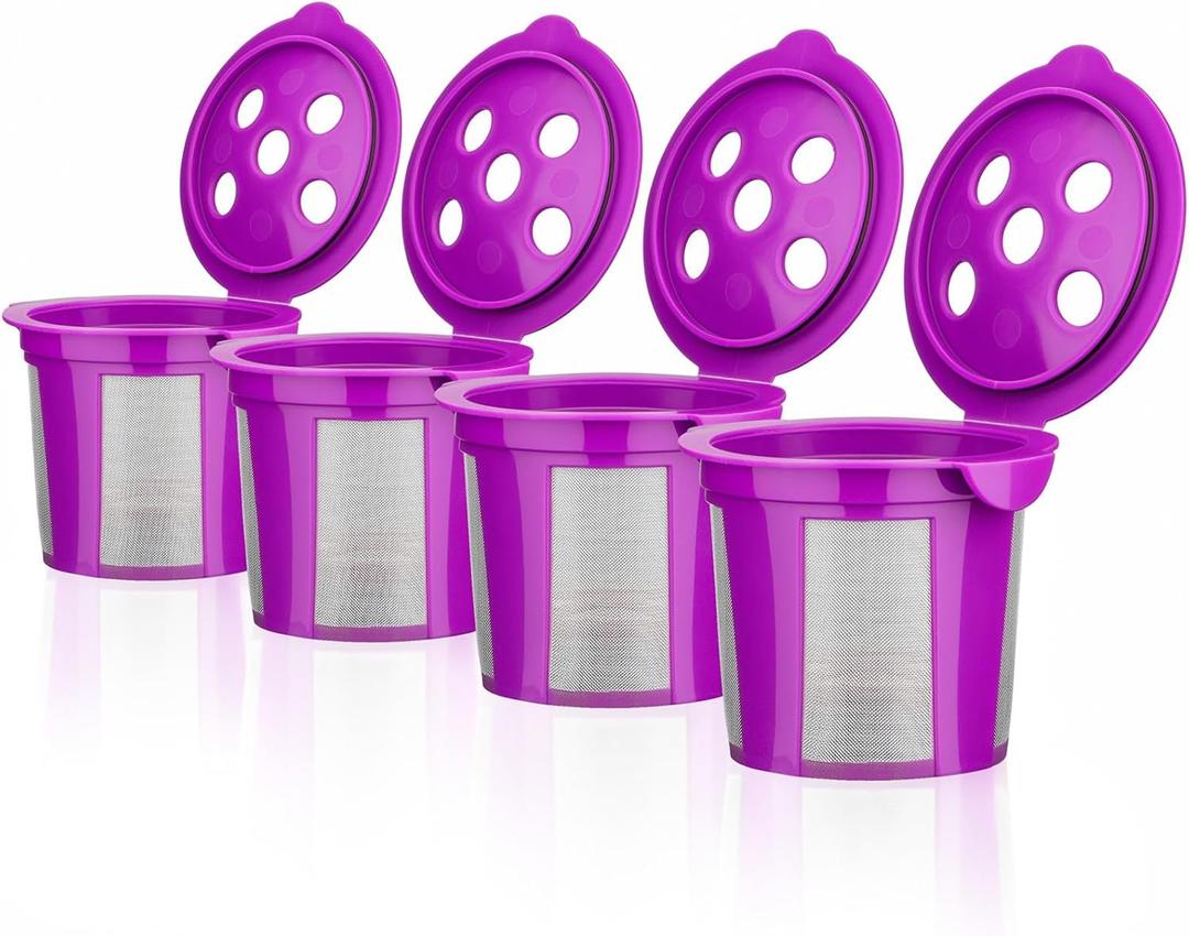Reusable K Cups for Keurig K Supreme, K Supreme Plus, K Slim, K-Duo Gen2, K-Brew Chill with MultiStream Technology, 4 Pack K Cup Coffee Filters - Purple