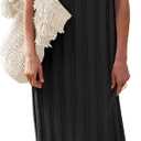 Fisoew Women Summer Sleeveless Maxi Dress Scoop Neck Ribbed Knit Tank Dress (Black)