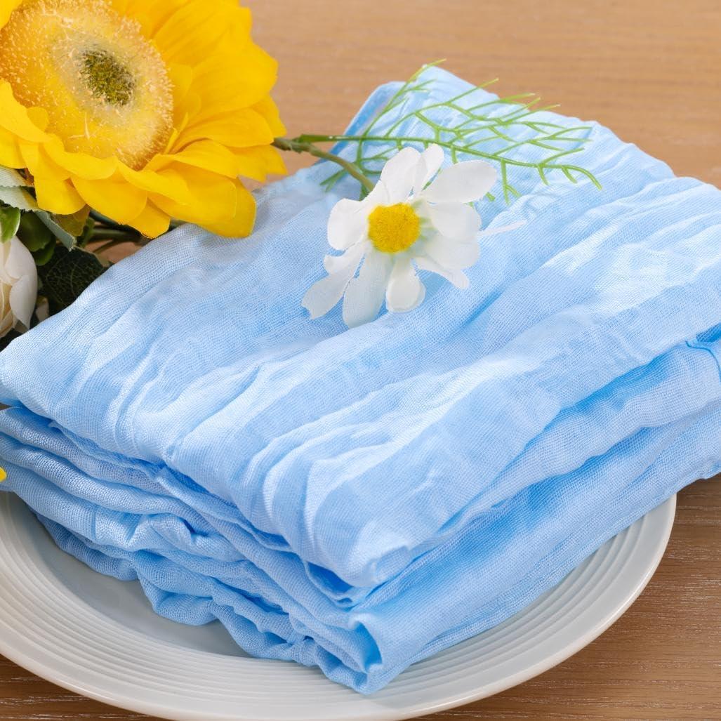 60pcs Sky Blue Cheesecloth Napkins Washable Fall Boho Rustic Gauze Table Cloth Napkins Bulk 21x21 Inches for Wedding Party Bridal Baby Shower Birthday Table Decor
