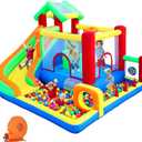 PZGEQ Bounce House, Inflatable Bounce Castle with Ball Pit for Kids 3-12, Blow Up Jumping Castle with Slide, Obstacles, Climbing Wall, Inflatable Bouncy Castle Jump House for Indoor Outdoor Backyard