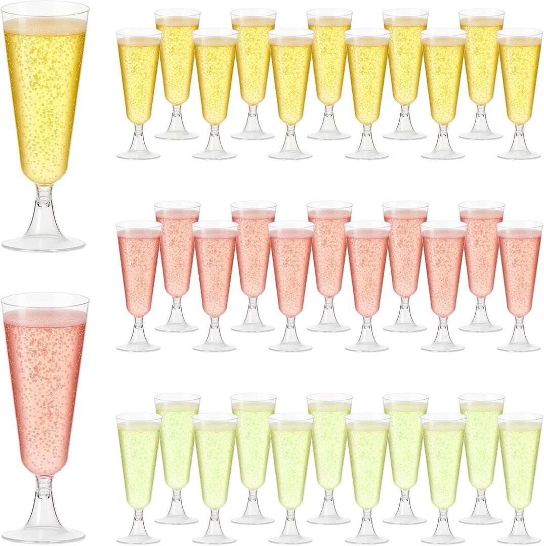 100 Pack Clear Plastic Champagne Flutes, 5 Oz Disposable Champagne Glasses, Unbreakable Acrylic Mimosa Glasses Wedding Cocktail Cups for Engagement Birthday Graduation Party Decorations Supplies